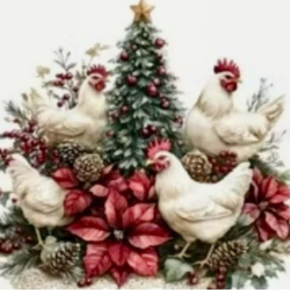 Merry Chicken Christmas SceneHandmade Circle Ornament‎